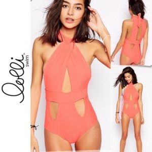 NWOT Lolli Swim Hot Orange/Pink One Piece Cut-Out Bathing Suit Small